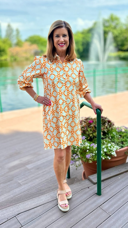 Ava Abstract Orange Dress
