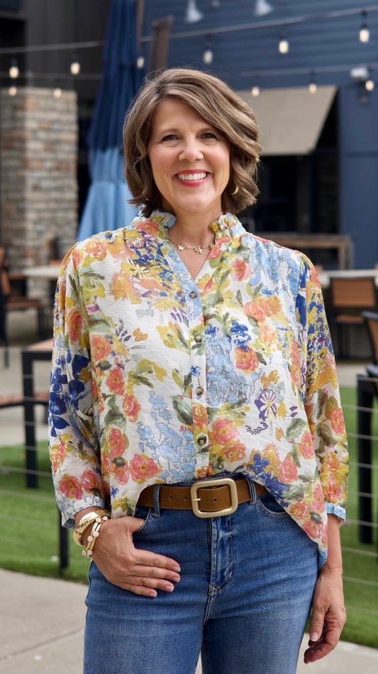 Monet Print Top - Blue Mix