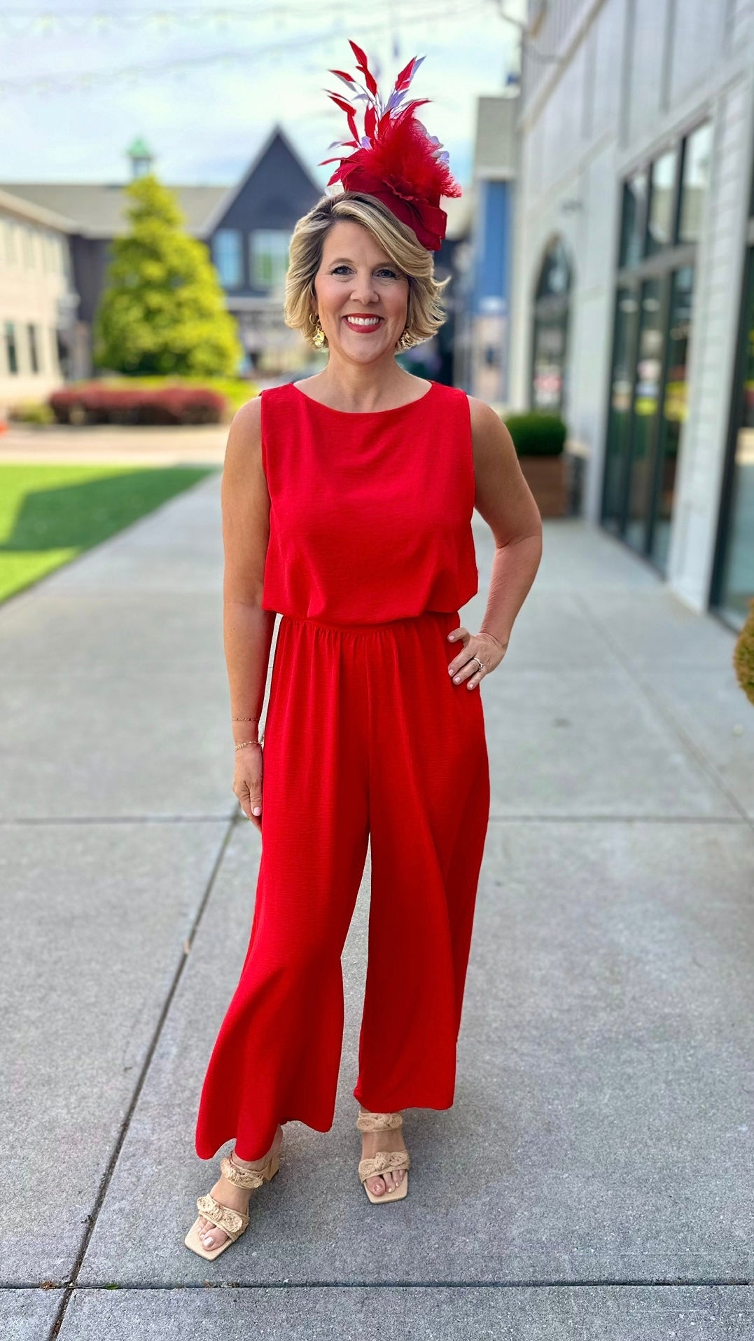 Red Crepe Bubble Crop Top