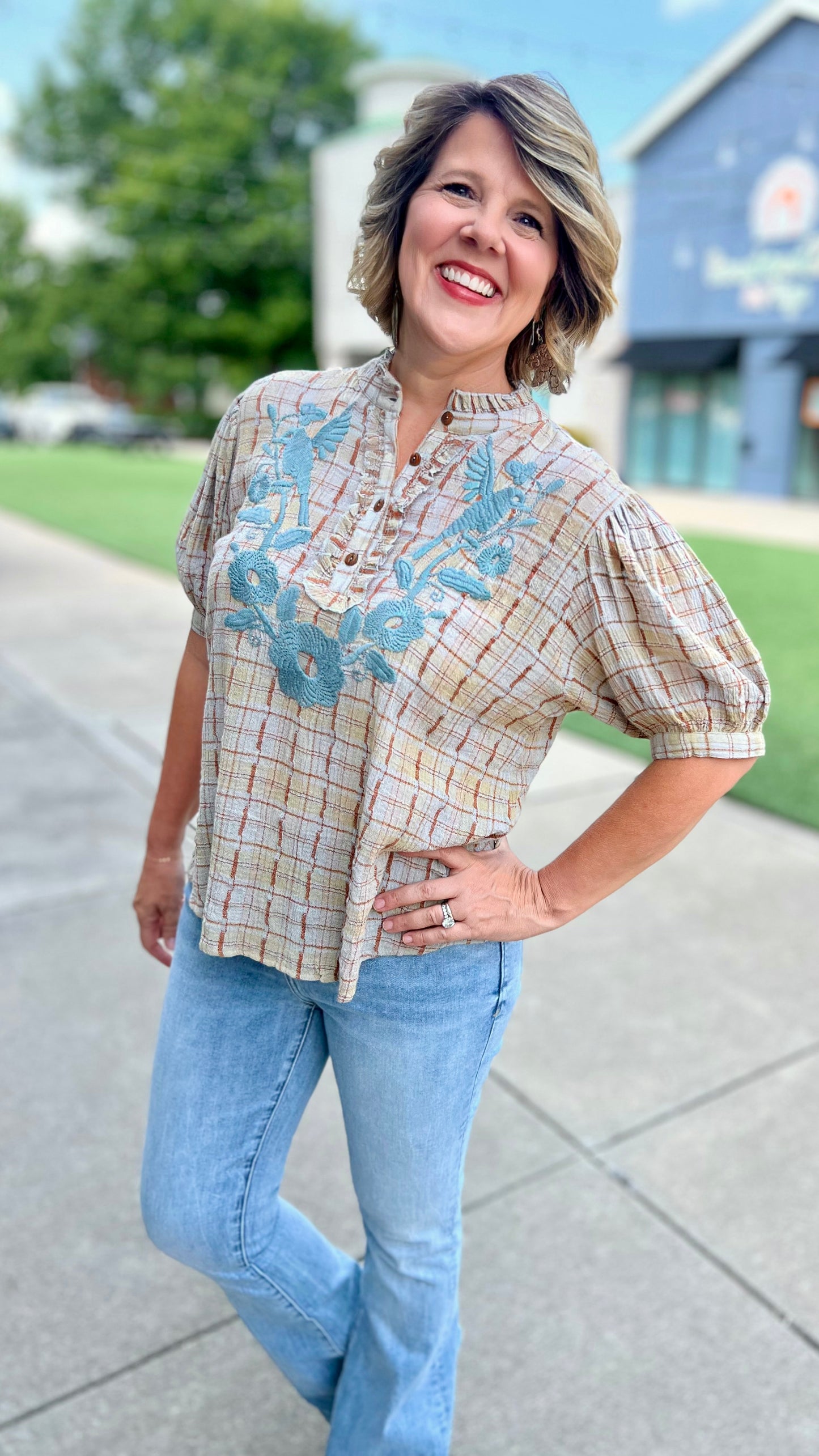 Ivy Jane Blue Embroidered Rustic Blouse