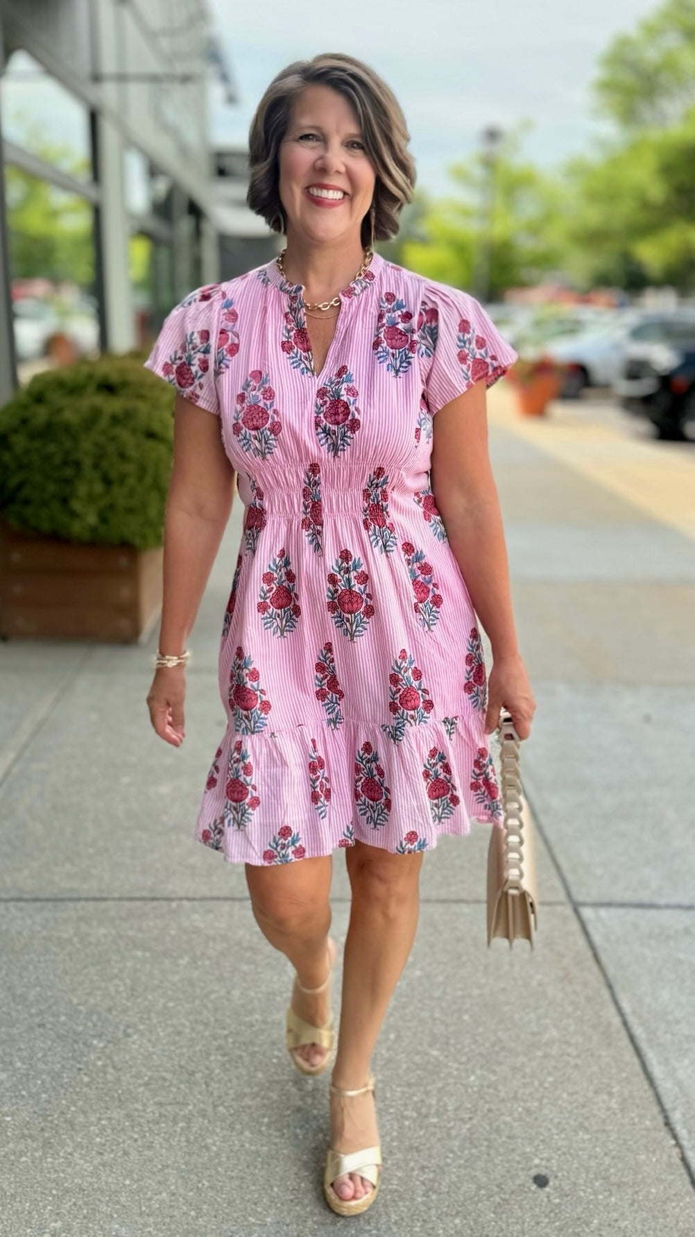 Uncle Frank Pink Stripe Shirred Front Dress