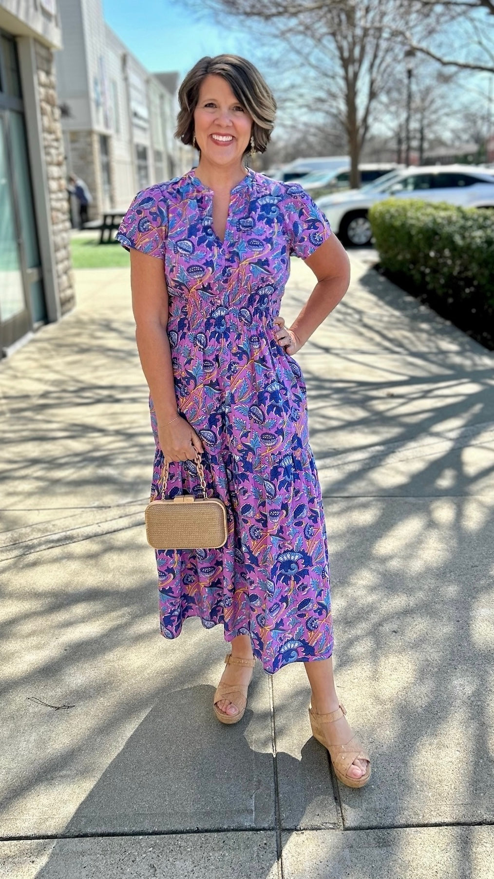 Ivy Jane Shirred Front Midi Dress - Violet Floral