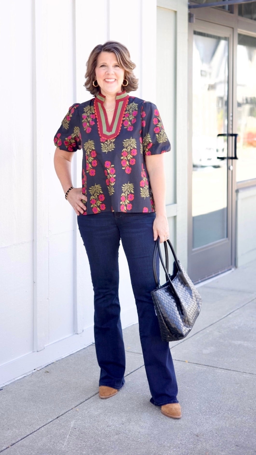 Chloe Floral Top - Black/ Wine