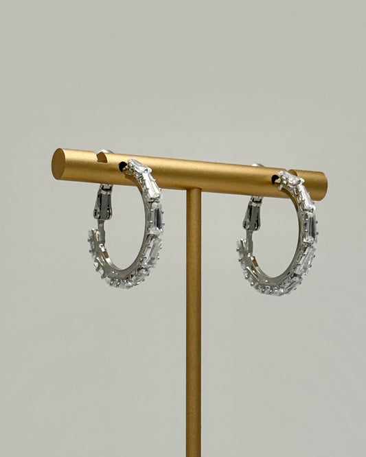 Everyday Huggie Hoop Earrings - Silver / Clear