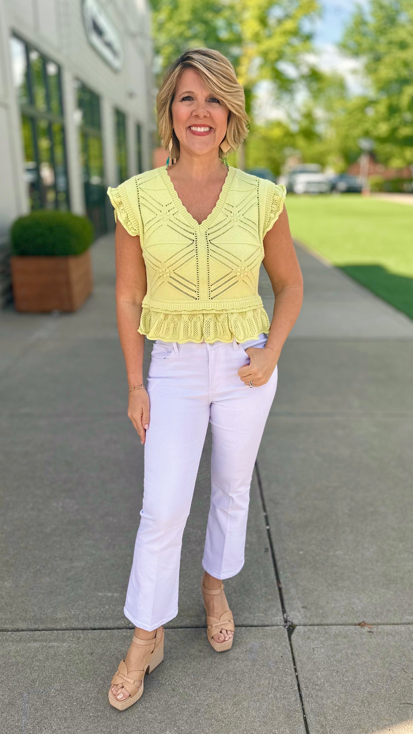 Another Love Delaney Crochet Sweater - Lime