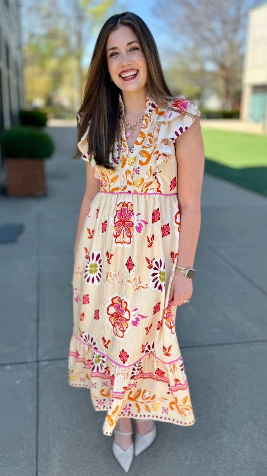 Natalie Cream Mix Floral Dress
