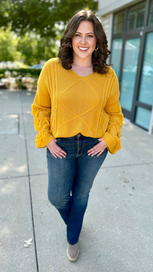 Marigold Fringe Sleeve Sweater