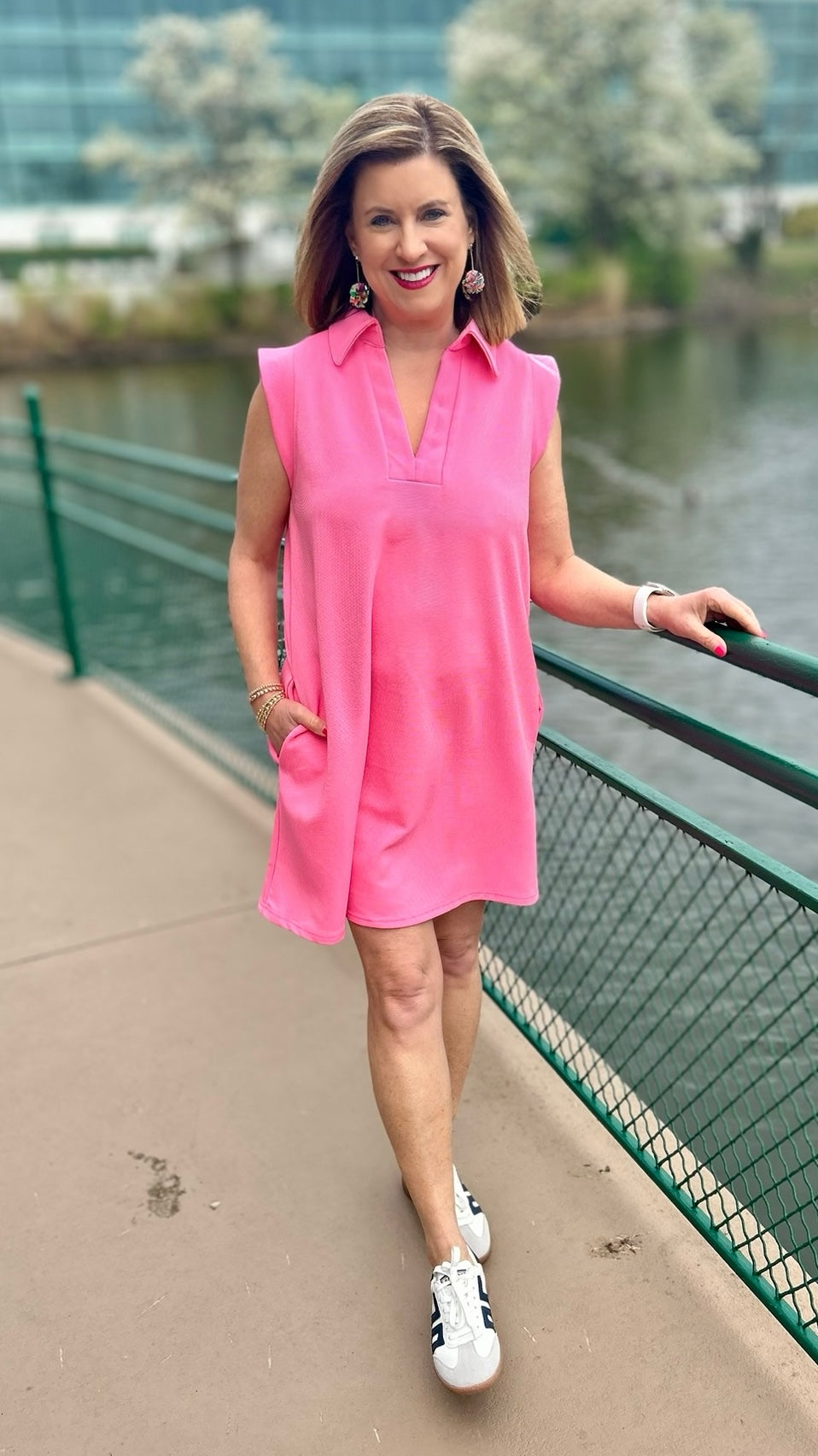 Lilian Ribbed Collard Dress - Pink