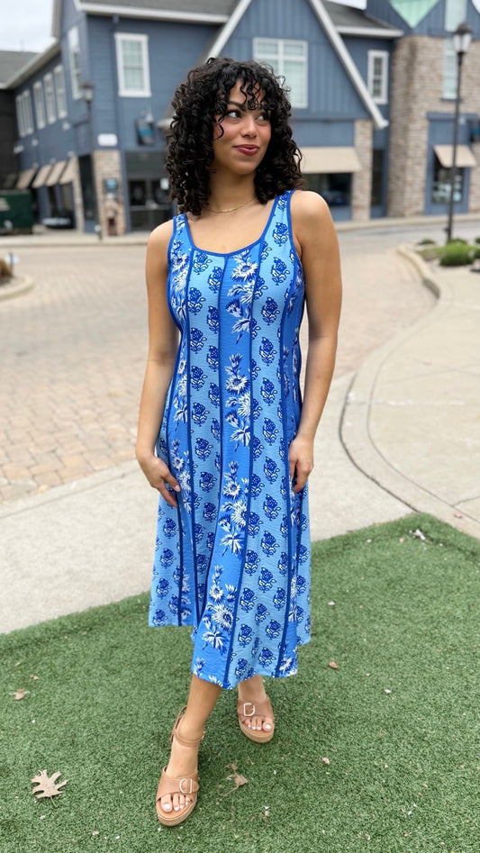 Harper Floral Pattern Dress - Blue Mix