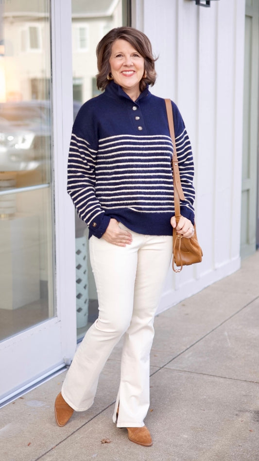 Hamptons Stripe Sweater - Navy