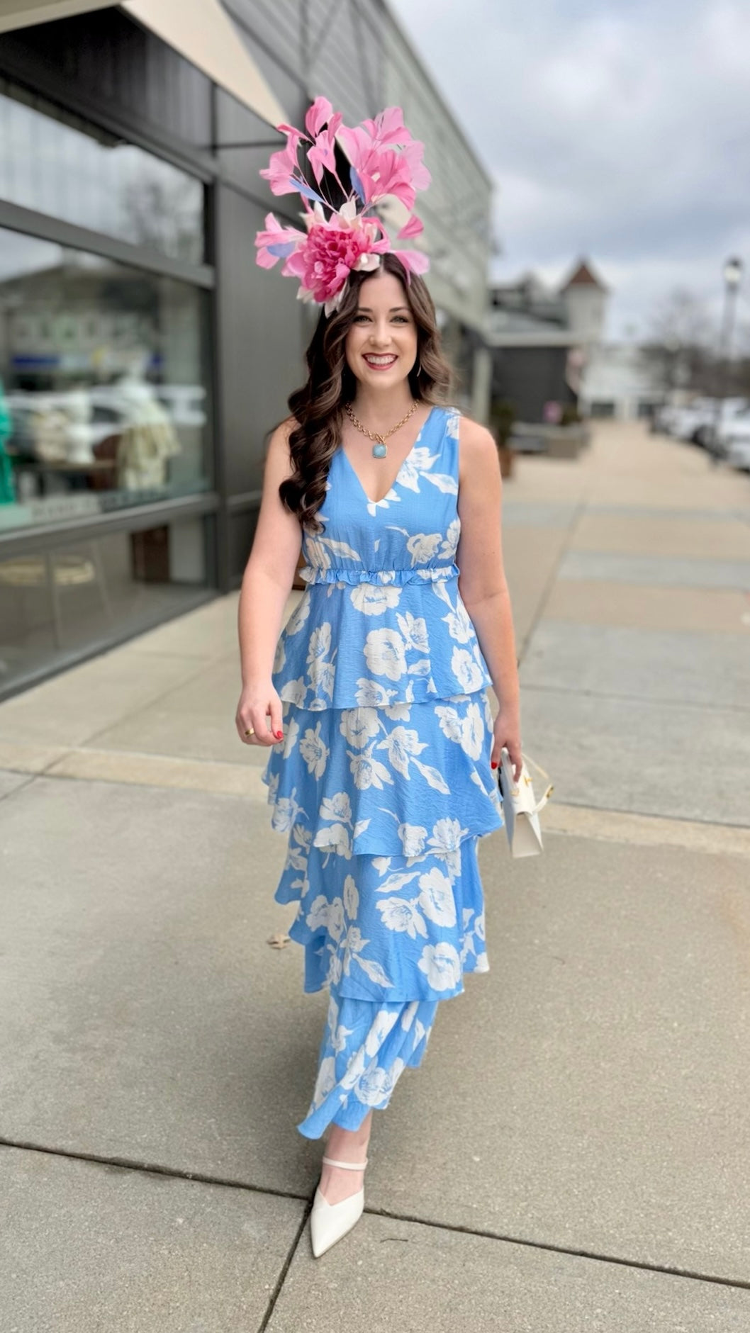 Amelia Floral Flutter Tiered Maxi Dress - Blue