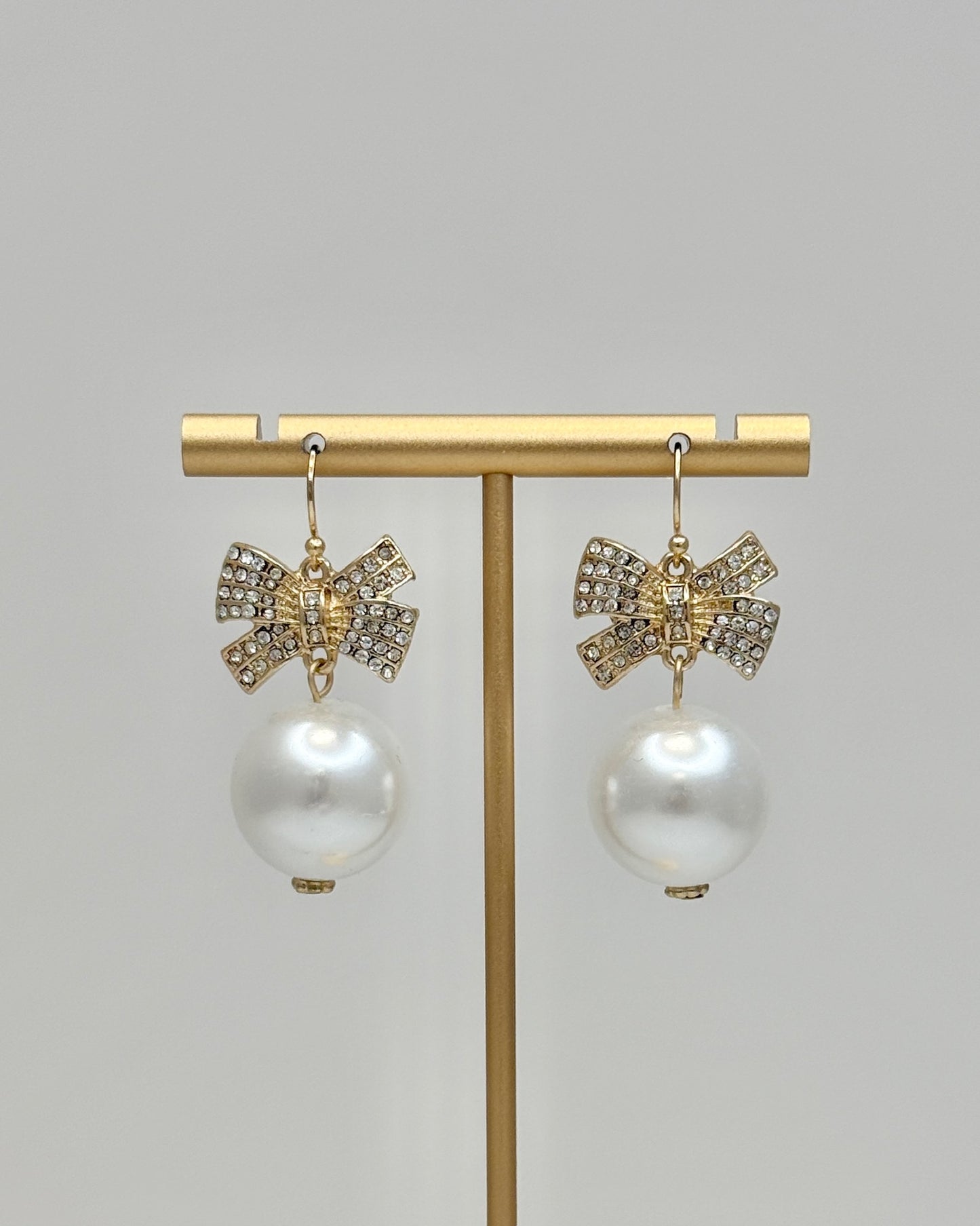 Gold Bow & Ball Pearl Earrings