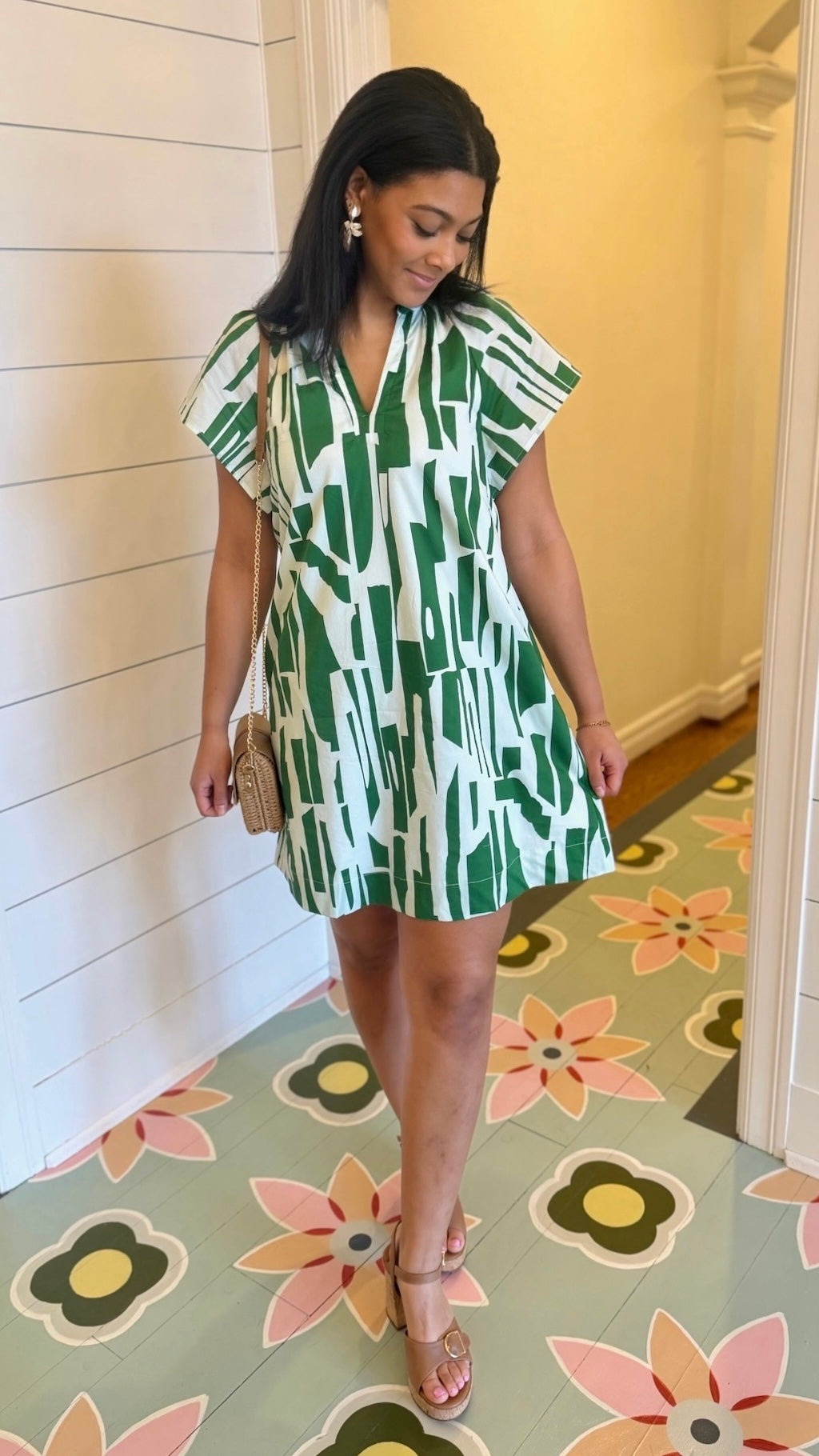 Jade Mini Tunic Dress - Green Print