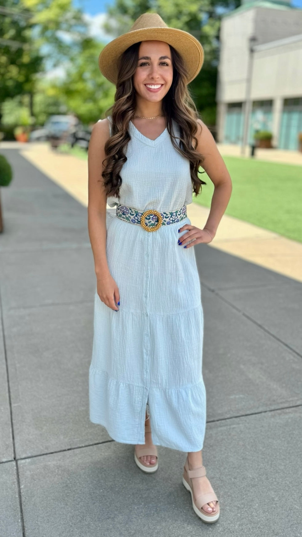 Bobi V-Neck Raw Edge Tank - Powder Blue