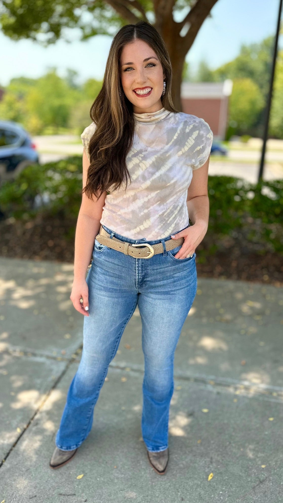 Michael Stars Aria Mock Neck Top - Champagne Tie Dye