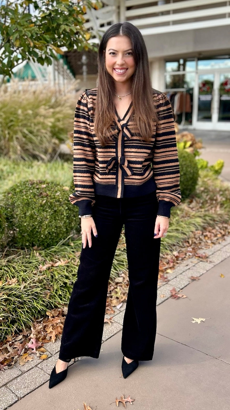 Mocha Stripe Bow Sweater
