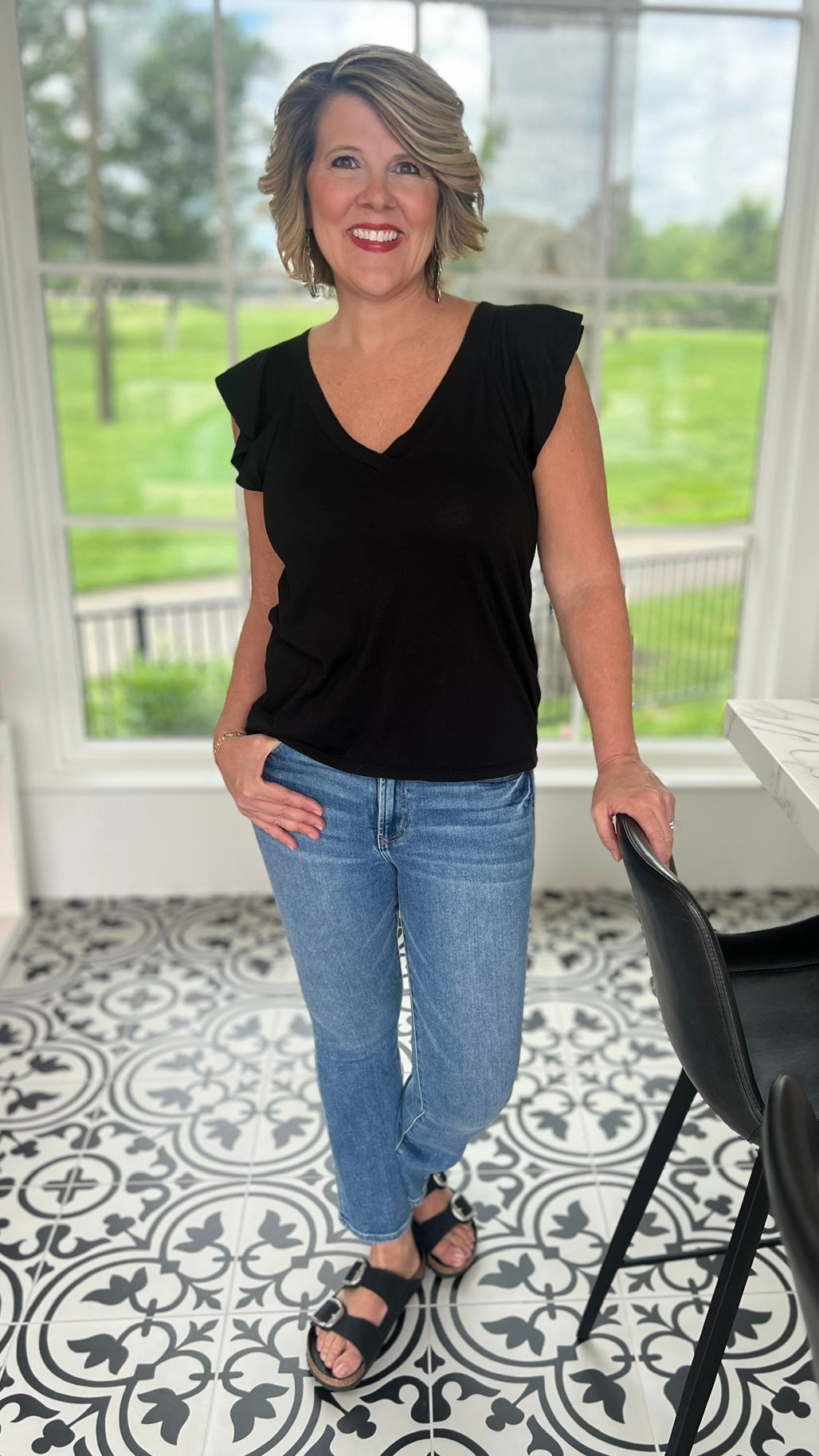 Bobi Petal Sleeve Raglan T Shirt - Black
