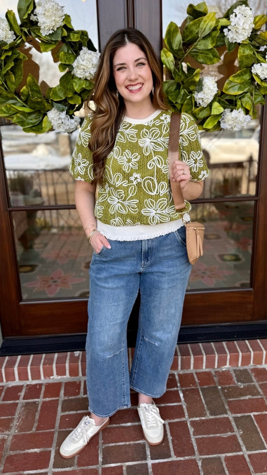 Evelyn Floral Top - Olive