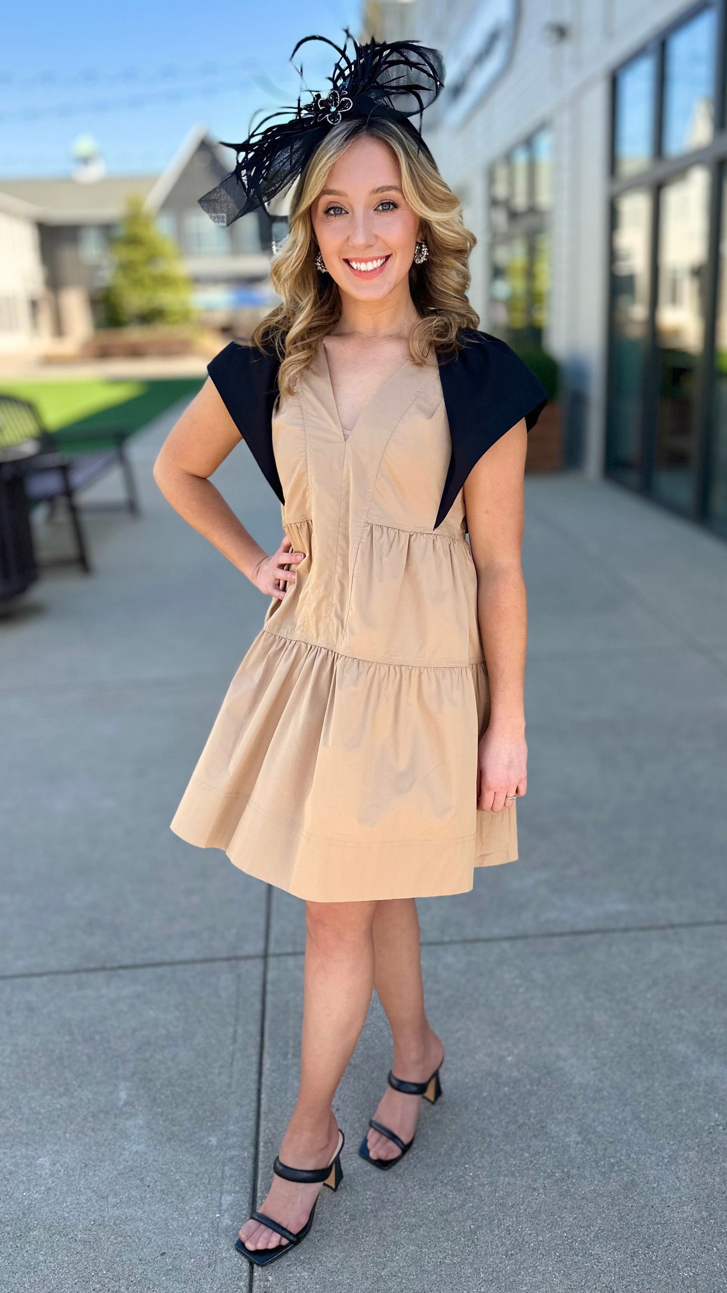 Color Pop Poplin Dress - Tan/Black