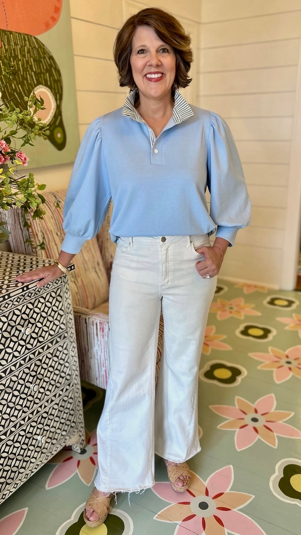 Callie Pullover Stripe Detail Top - Blue