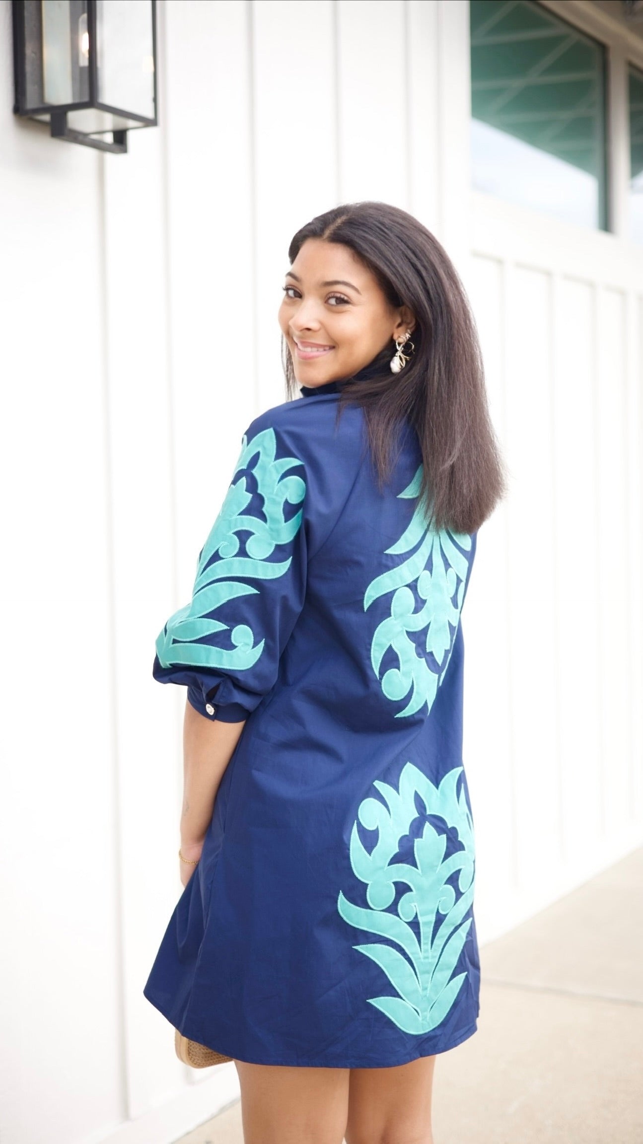 Clarissa Dress - Navy & Sea Green