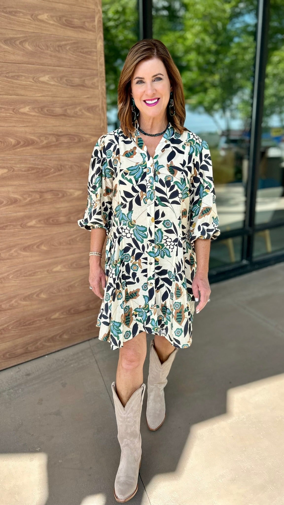 Laura Dress - Ecru/Navy