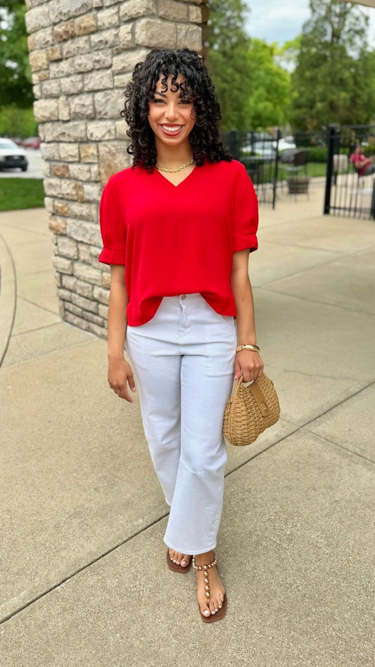 Tilly Collared Top - Red