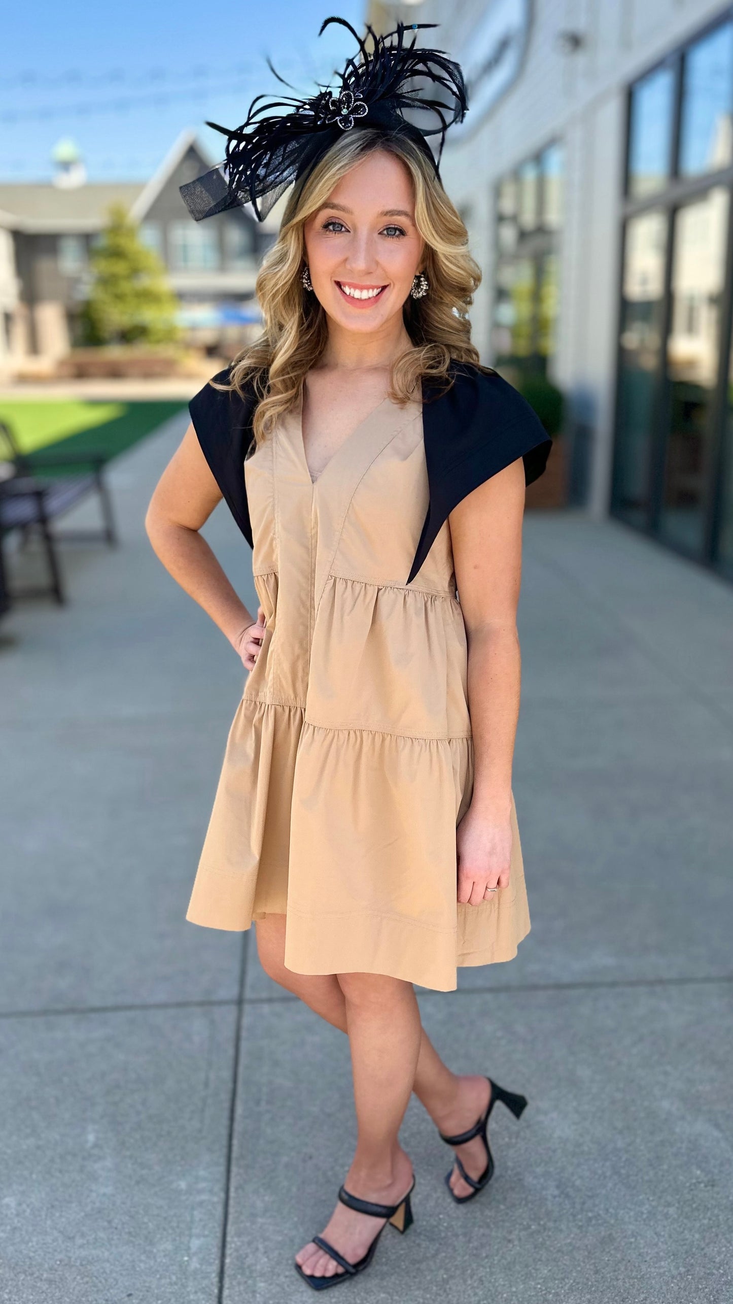 Color Pop Poplin Dress - Tan/Black
