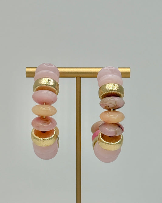 Peach & Gold Bold Bead Hoops