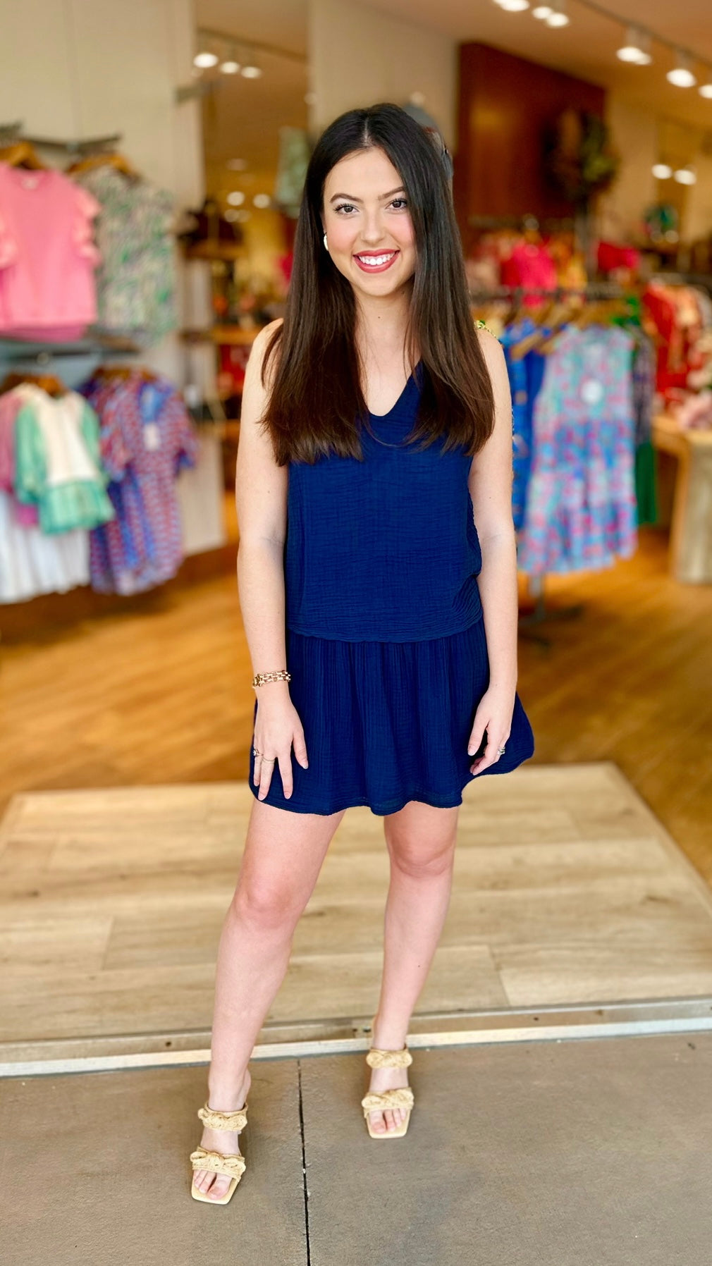 Michael Stars Viola Split Neck Tank - Navy