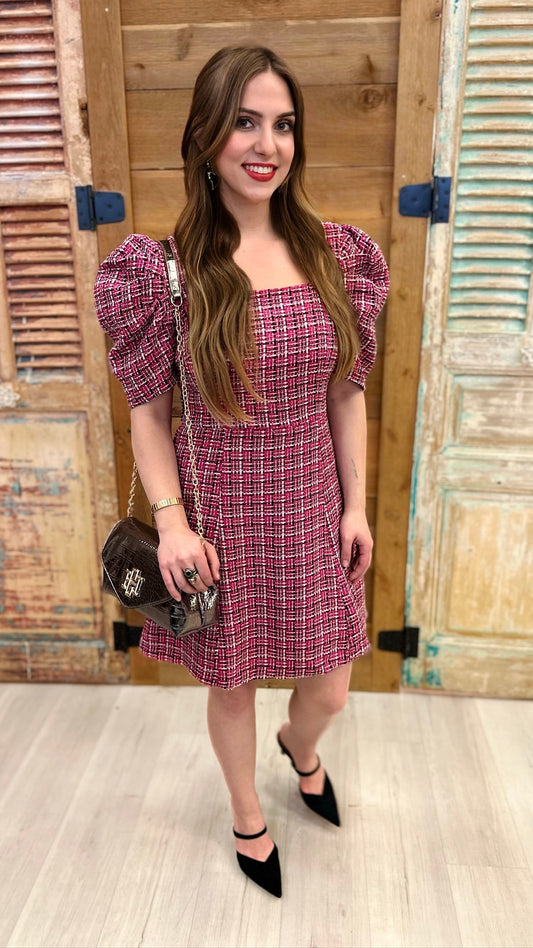 Mini Magenta Tweed Tea Dress