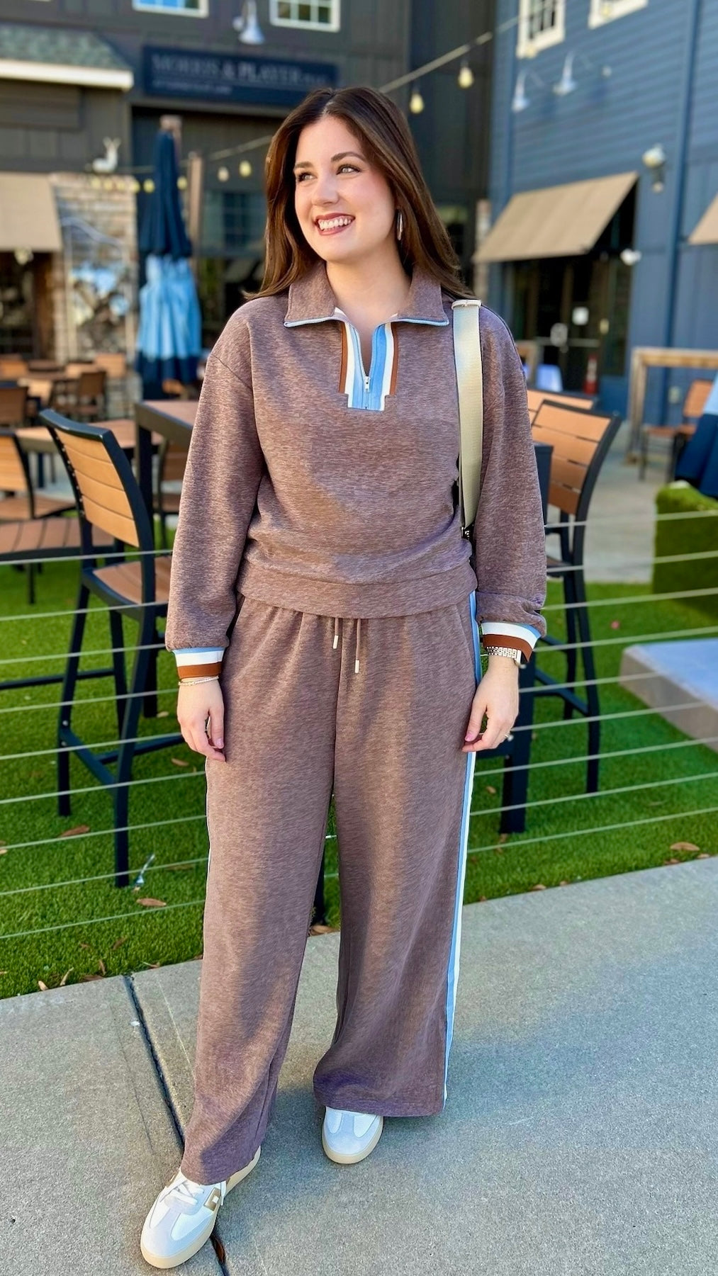 Aaliyah Leisure Quarter Zip - Heather Brown