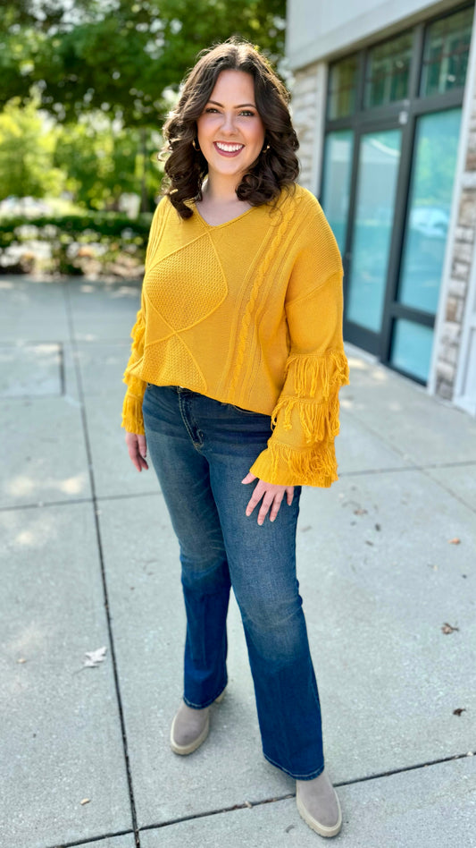 Marigold Fringe Sleeve Sweater