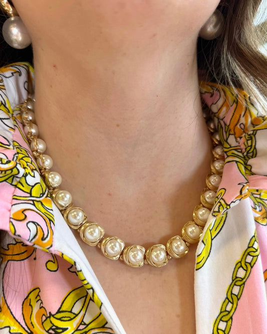 Circle & Coin Pearl Necklace