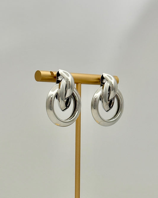 Silver Double Circle Post Earrings