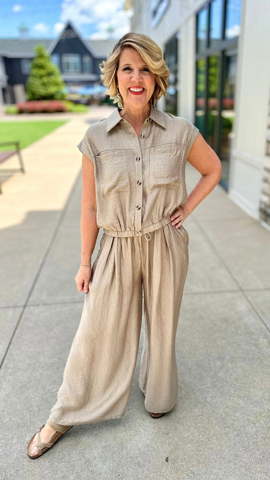 Bahama Chic Button Front Tank - Khaki
