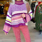 Sweet Stripe Crop Turtleneck Sweater - Berry