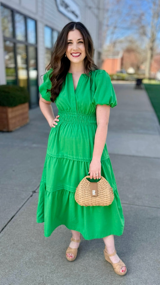 Summer Smocked Maxi Dress - Green