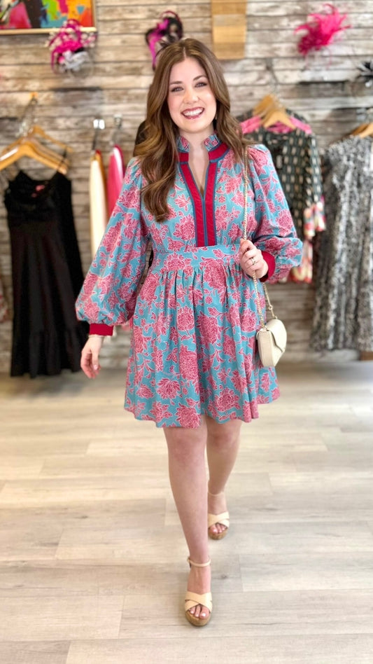 Kristen Floral Dress - Aqua