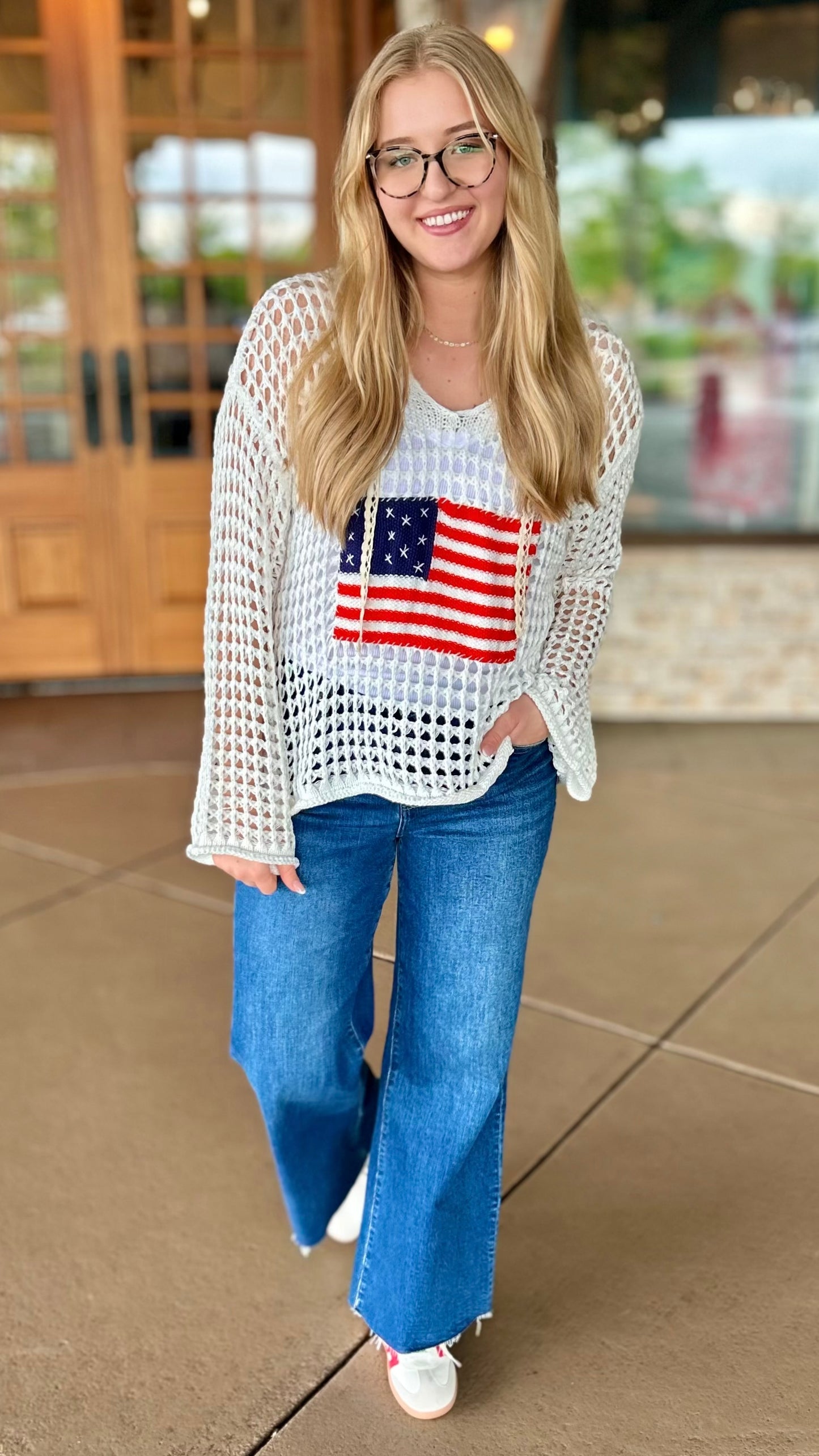 God Bless The USA Crochet Hoodie - White