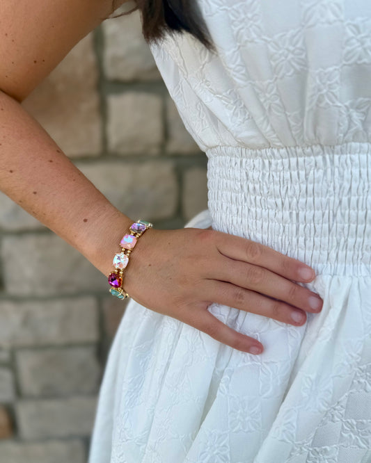 Cushion Cut Glass Bracelet- Pastel