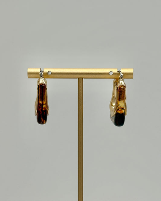 Amber/Gold Oblong Hoop Earrings