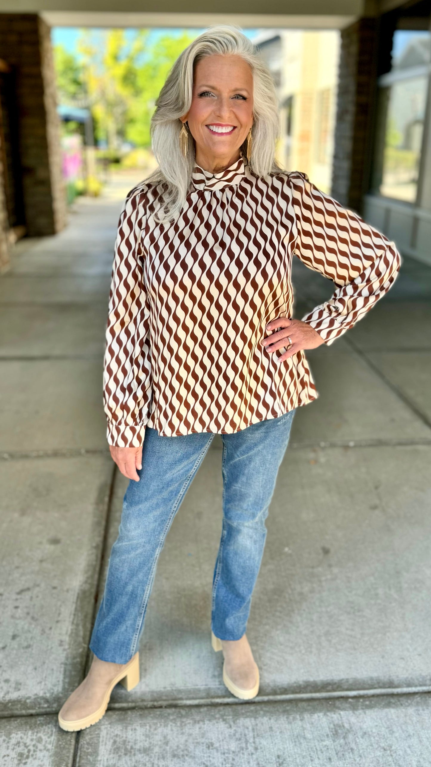 Wonderfully Wavy Tie Back Top - Brown