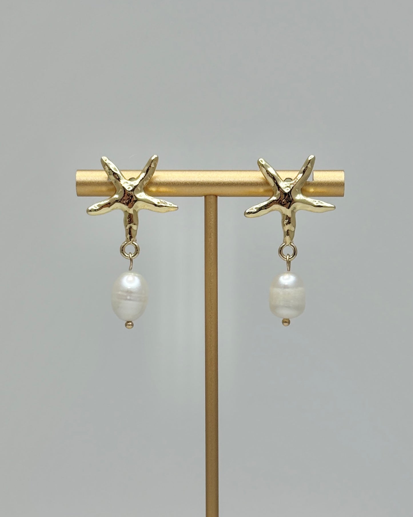 Gold Starfish & Pearl Drop Earrings
