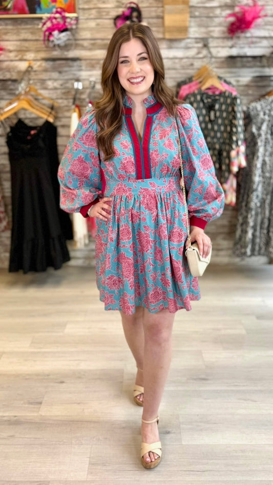 Kristen Floral Dress - Aqua