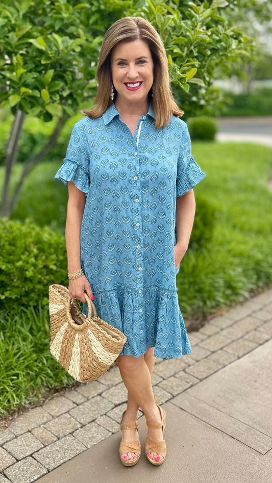 Ivy Jane Flounced Hem Shirt Dress - Blue