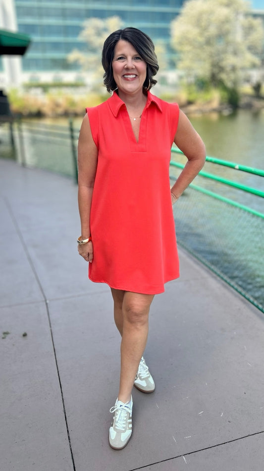 Lilian Ribbed Collared Dress - Orange