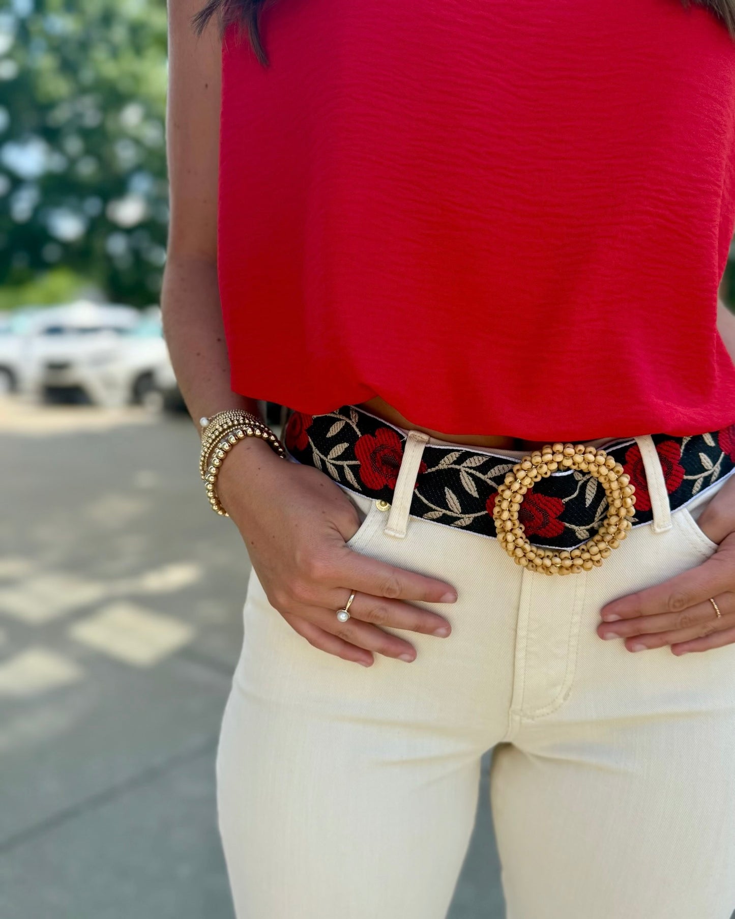 Black w/ Red Flowers Belt