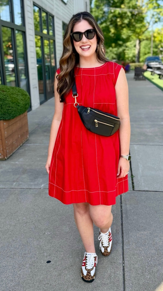 Ivy Jane Topstitched Tiered Dress - Red