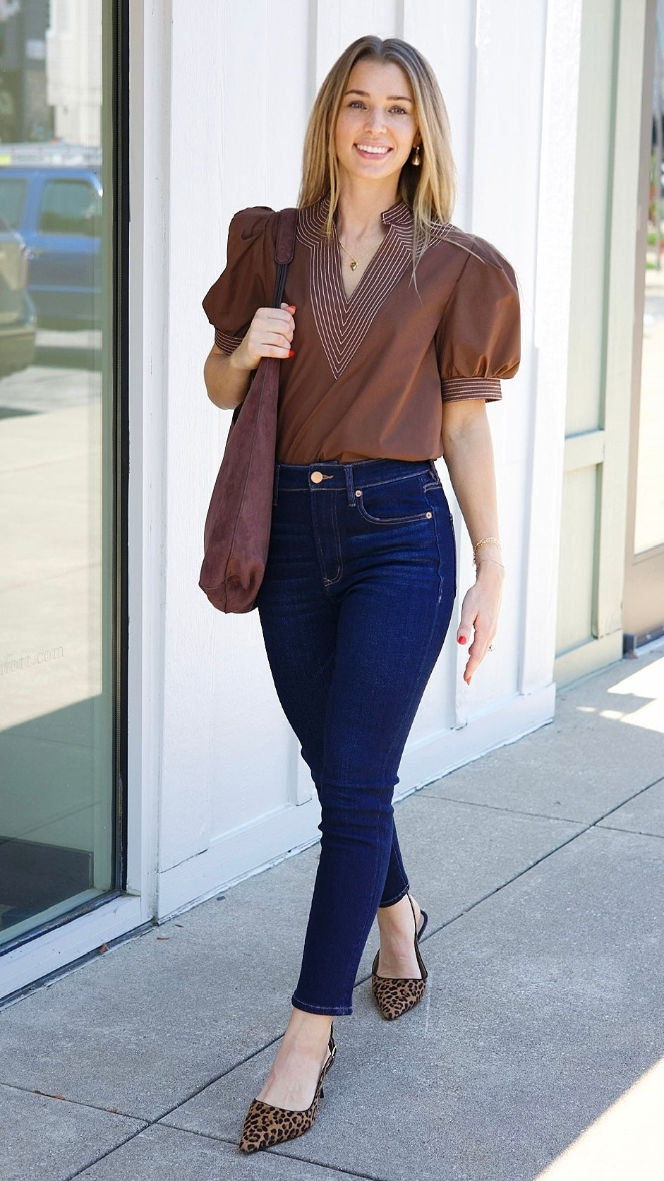 Charlotte Embroidered Top - Brown